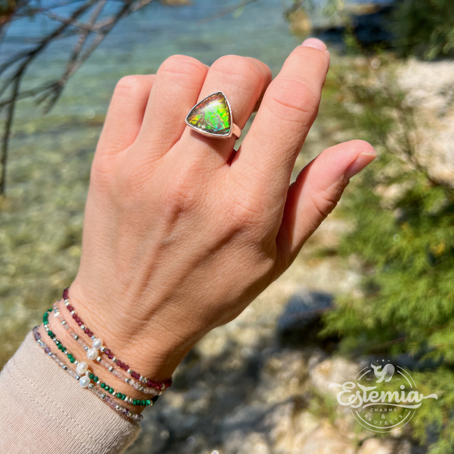 Stříbrný prsten ammolit nastavitelný - Ag925